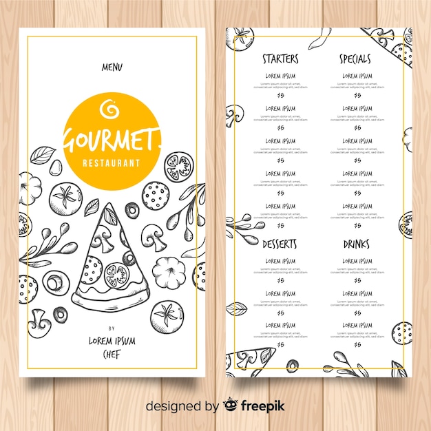 Hand drawn pizza restaurant menu template