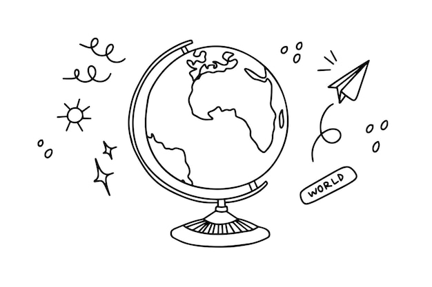 Vector hand drawn planet earth black and white outline doodle vector illustration