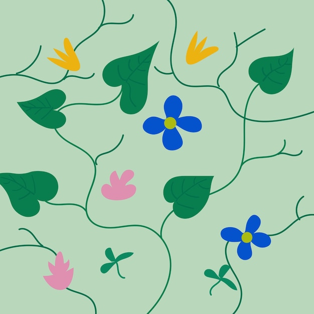 Hand Drawn Plant and Flower Pattern Background