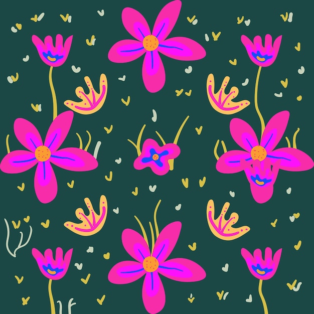 Hand Drawn Plant and Flower Pattern Background