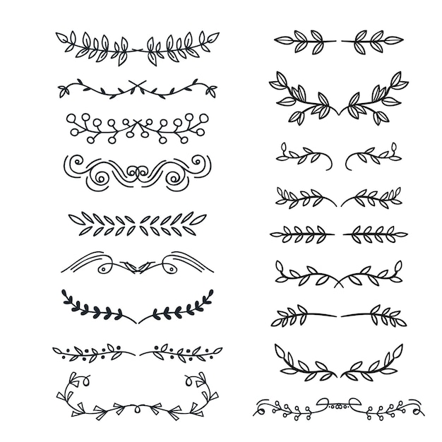 Hand drawn plants dividers wreaths border frames