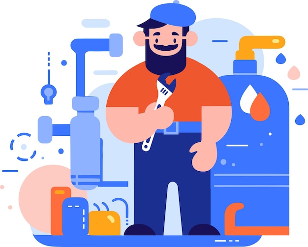 Vector hand drawn plumber or engineer work with professionalism in flat style isolated on background