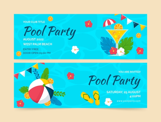 Hand drawn pool party horizontal banner