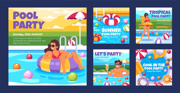 Hand drawn pool party instagram posts