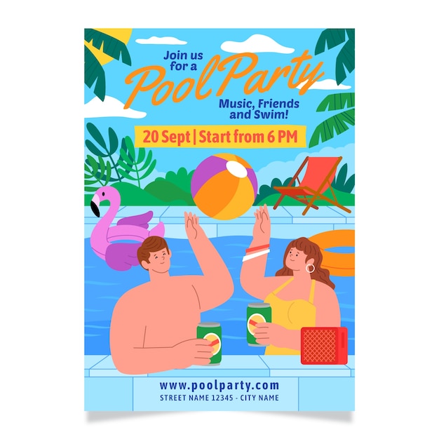 Vector hand drawn  pool party invitation