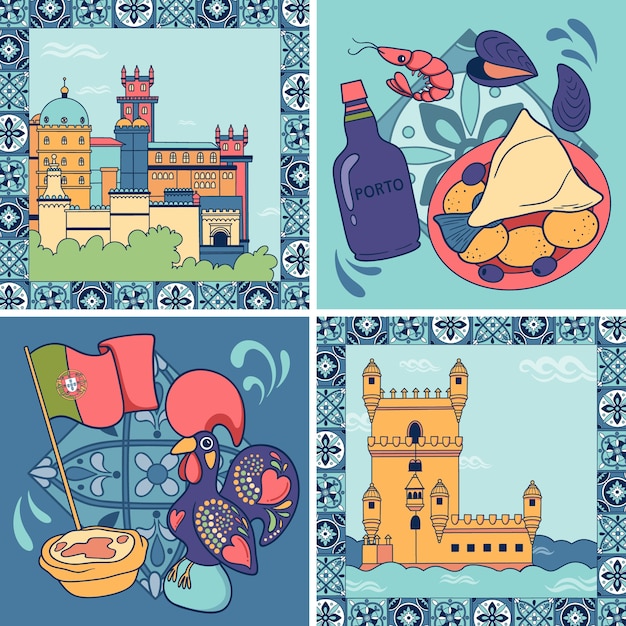 Vector hand drawn portugal illustration set