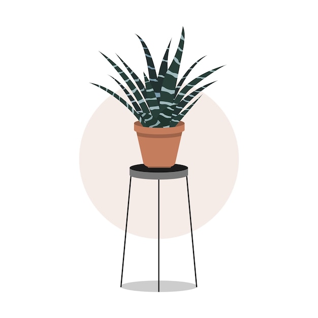 Hand Drawn Potted Houseplant in Flat Illustration