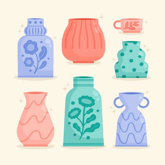 Vector hand drawn pottery collection element