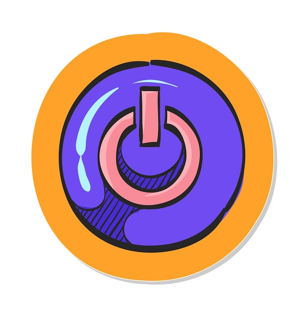 Vector hand drawn power button icon in sticker style vector illustration