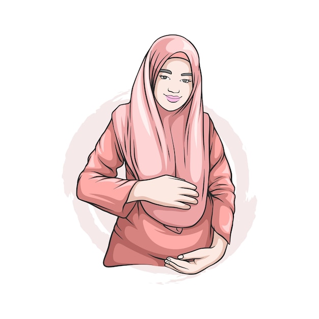 Hand drawn pregnant hijab woman for mother's day