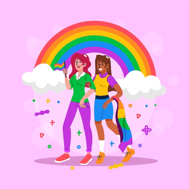 Hand drawn pride month lesbians illustration