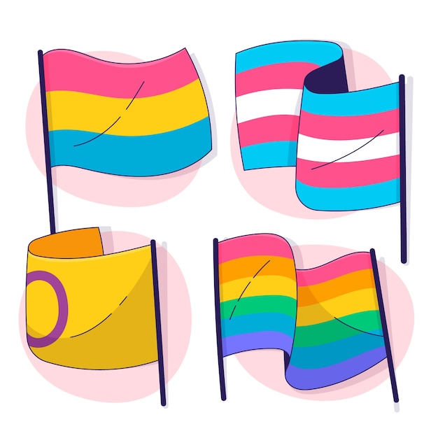 Hand drawn pride month lgbt flags collection