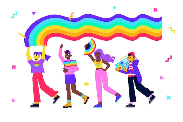 Hand drawn pride month queer people illustration