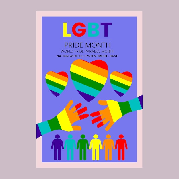 Hand drawn pride month rainbow poster template