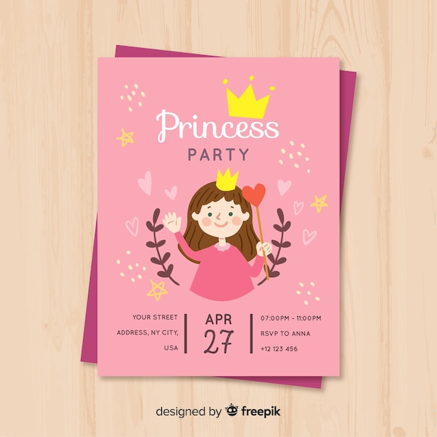 Hand drawn princess party invitation