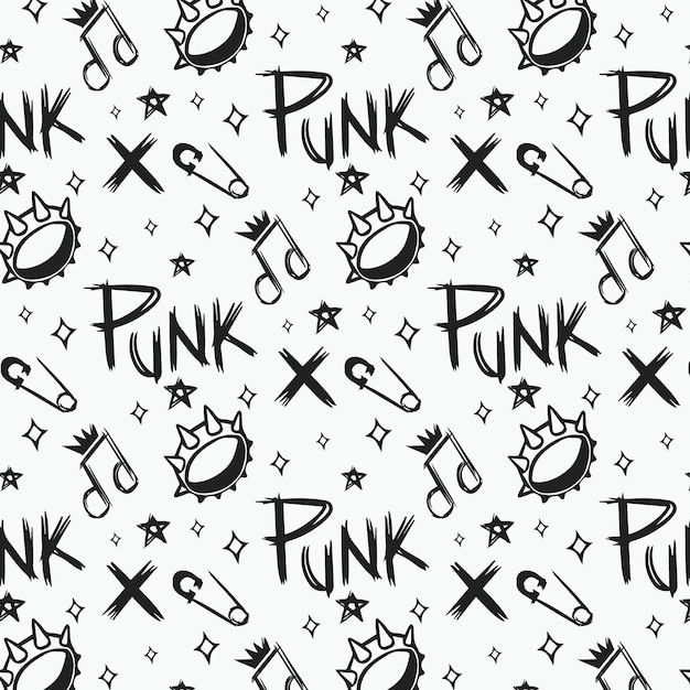 Hand drawn punk rock illustration seamless pattern