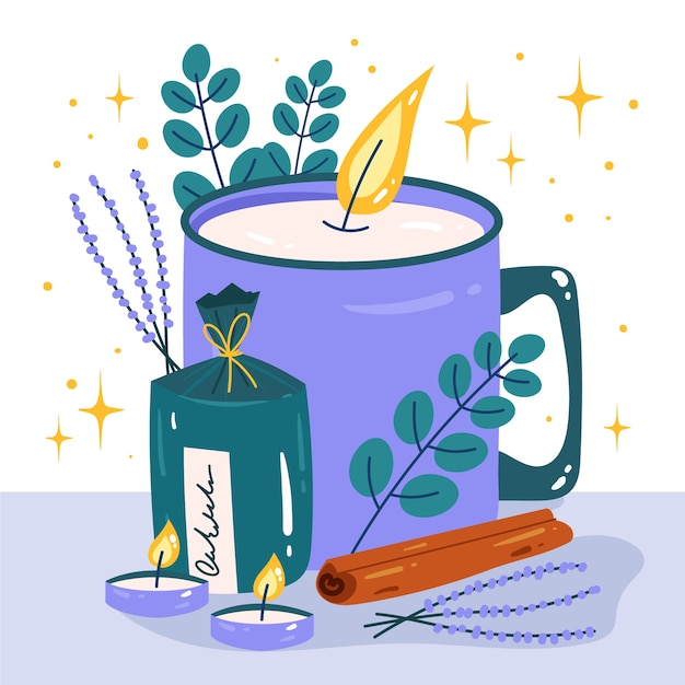 Hand drawn purple advent candles illustration