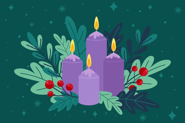 Hand drawn purple candles advent background