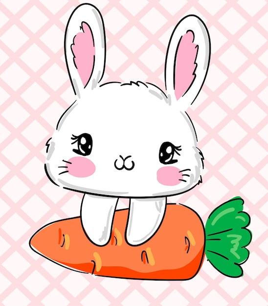 Hand Drawn Rabbit with a carrot Cute Bunny illustration Print for children vector