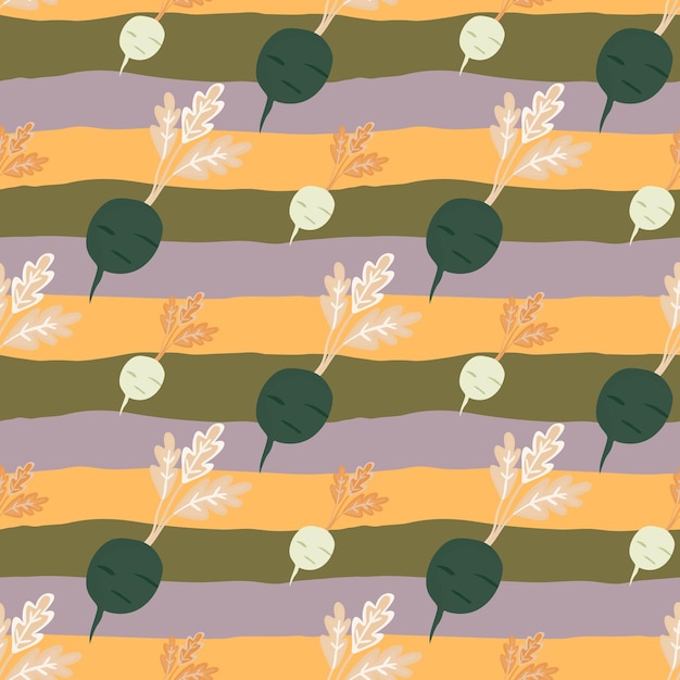 Hand drawn radish seamless pattern Radish with leaves backdrop