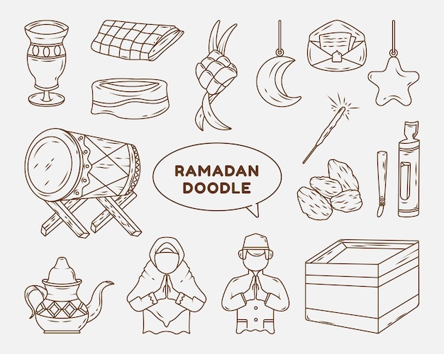 Hand drawn ramadan element cartoon doodle coloring