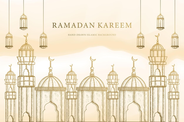 hand drawn ramadan kareem illustration background