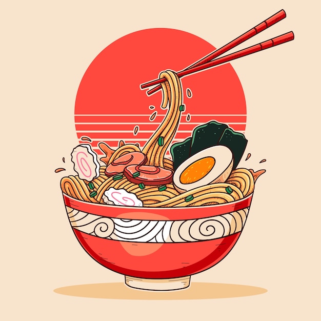 Vector hand drawn ramen illustration