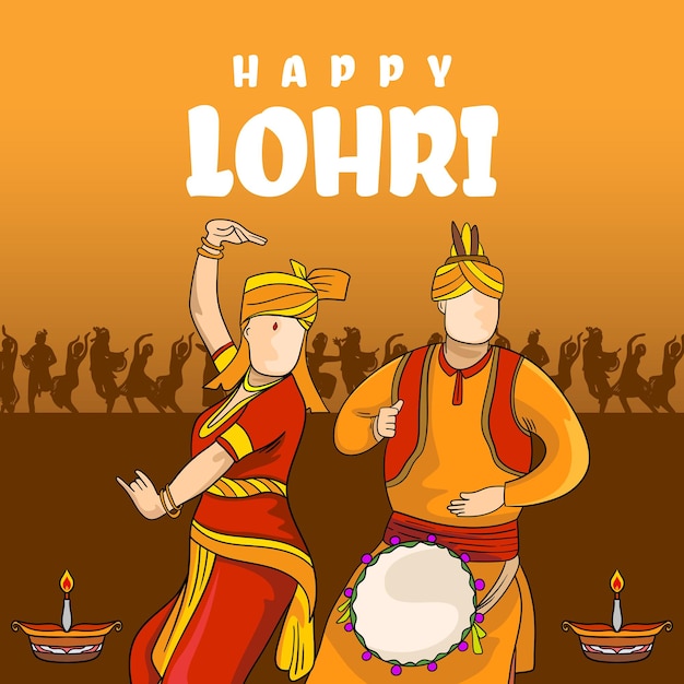 Hand drawn realistic illustration of dancing image for happy lohri