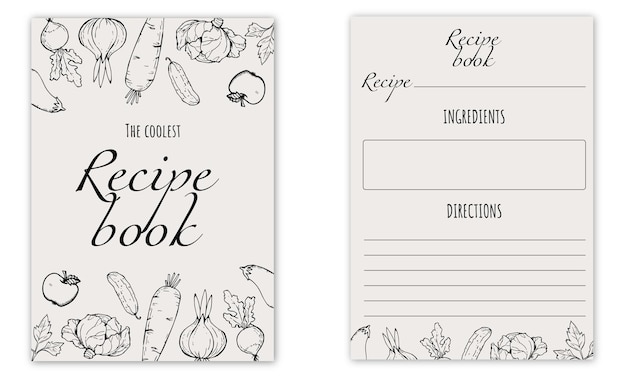 Vector hand drawn recipe book template with healthy vegetables