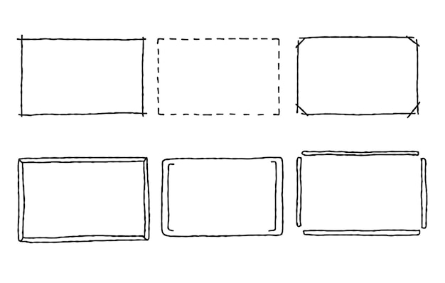 Vector hand drawn rectangle frames set doodle rectangular shape scribble pencil square text box