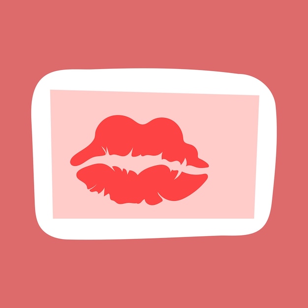 Hand drawn red lipstick kiss symbol vector sticker Isolated lips print on white paper