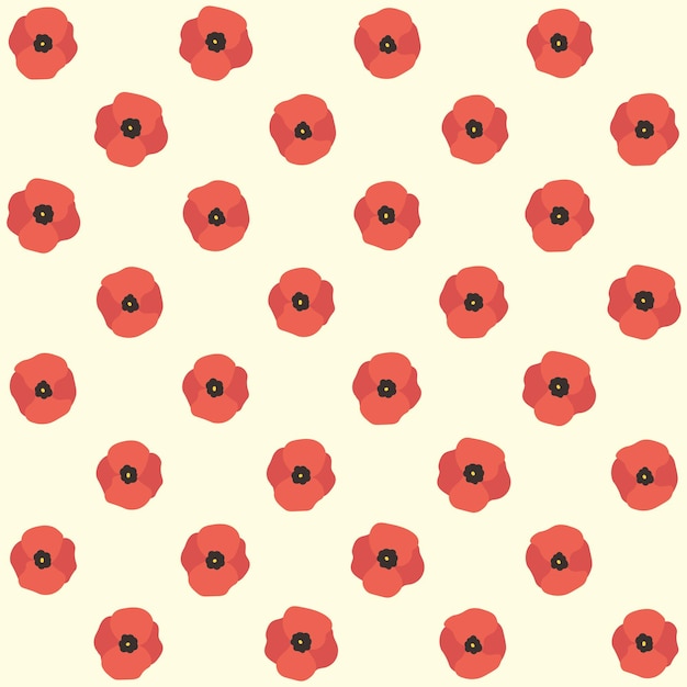 Hand Drawn Red Poppy Flower Vector Seamless Pattern