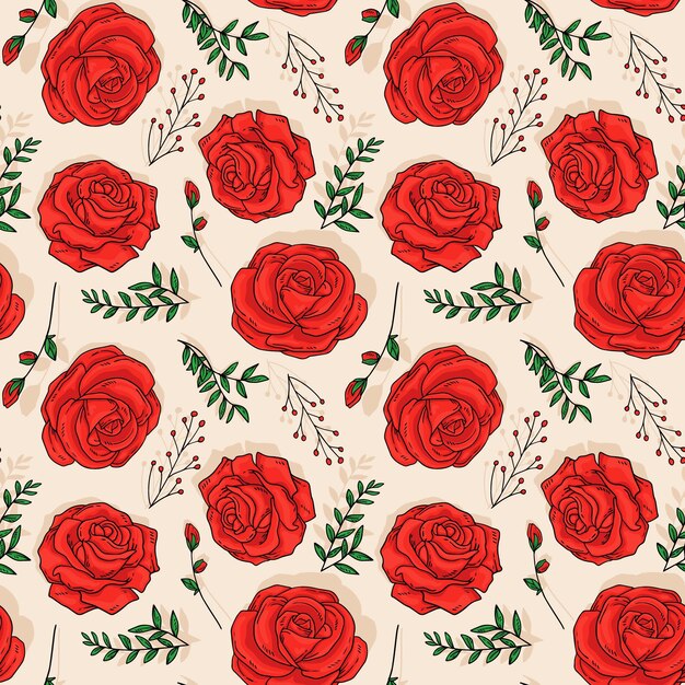 Hand Drawn Red Rose Seamless Pattern