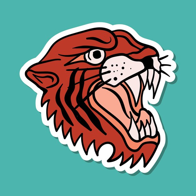 hand drawn red tiger doodle illustration for stickers etc