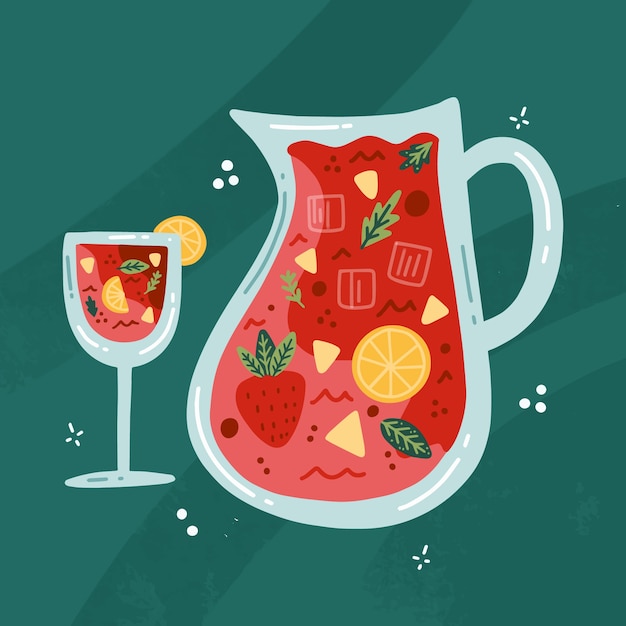 Hand drawn refreshing sangria illustration