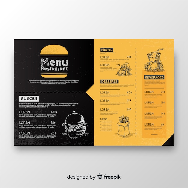 Hand drawn restaurant menu template