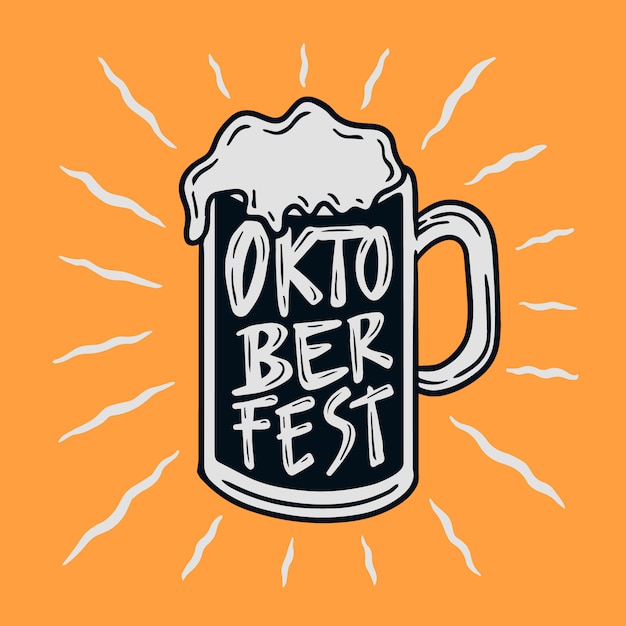 Hand drawn retro beer glass oktober fest illustration