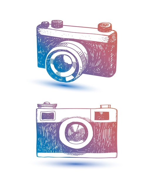  hand drawn retro camera. Hipster illustration. Use as card, t-shirt print