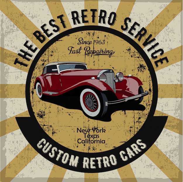 Hand drawn retro car label