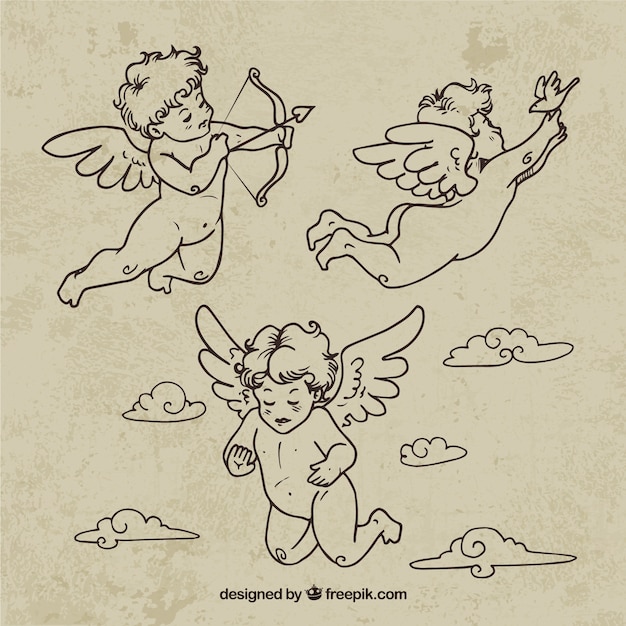 Hand drawn retro cupids