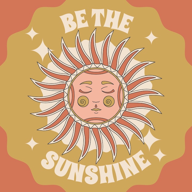 Hand drawn retro sun illustration