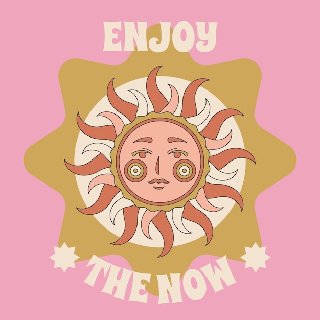 Hand drawn retro sun illustration