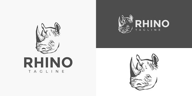 Hand Drawn Rhino Rhinoceros Wild Animal Logo Design Vector Elements Template for Brand Business