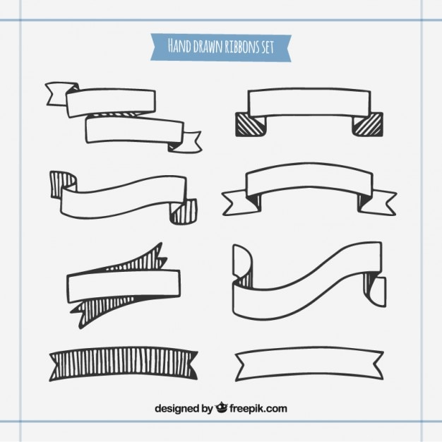 Vector hand drawn ribbons set