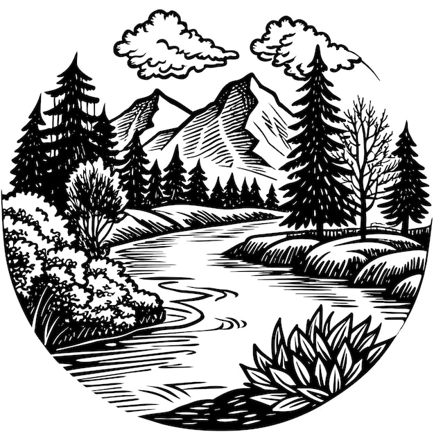 Vector hand drawn river illustration