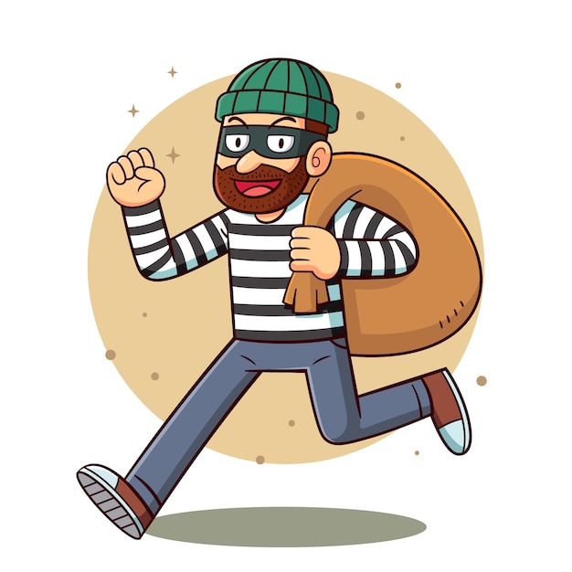 Hand drawn robber  cartoon illustration