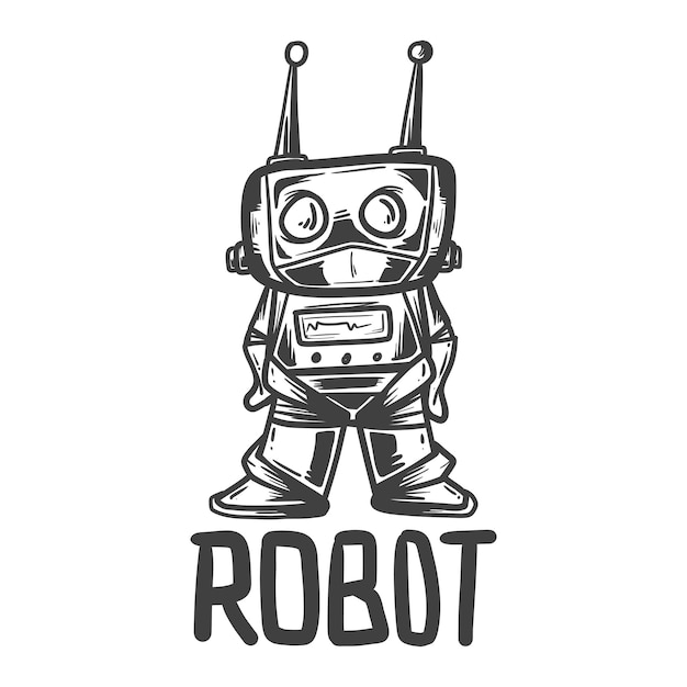 Hand drawn robot black and white. black and white vector style. vector illustration