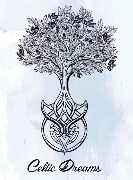 Vector hand drawn romantic beautiful drawing of tree of life vector illustration isolated ethnic design mystic tribal symbol for your use