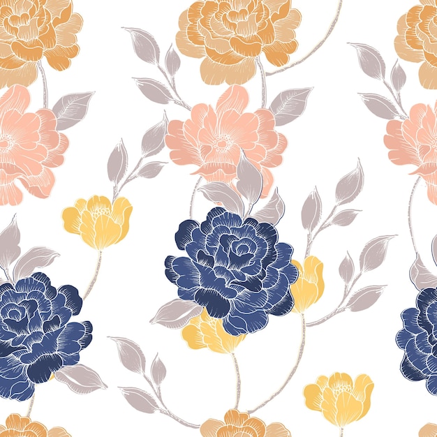 Hand Drawn Rose Flower Seamless Pattern