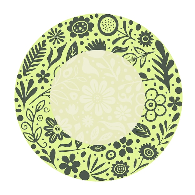 Vector hand drawn round plant elements frame flowers and leaves